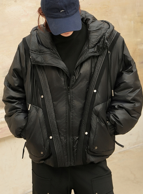 VB结构羽绒服男连帽情侣短款时尚休闲百搭冬季男款蝙蝠袖保暖潮流