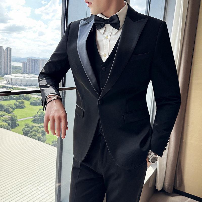 新郎塔士多西服男套装修身伴郎结婚正装礼服商务休闲戗驳领小西装