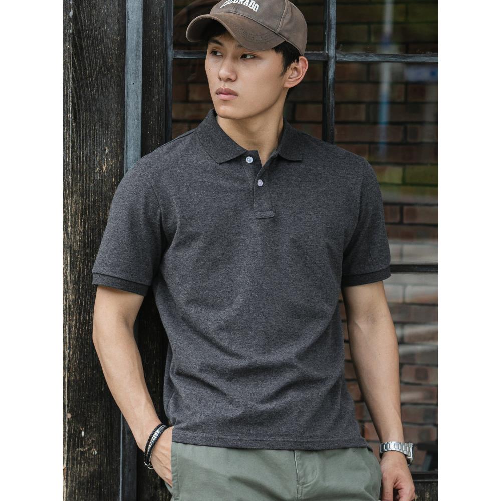 美式覆古polo衫男深灰色纯色高级感简约宽松男士2026夏季短袖T恤