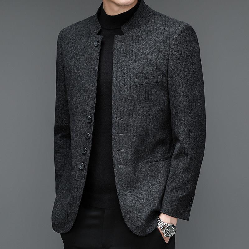 中山装男高档挺括立领西服爸爸结婚礼服喜公公婚宴装休闲西装外套