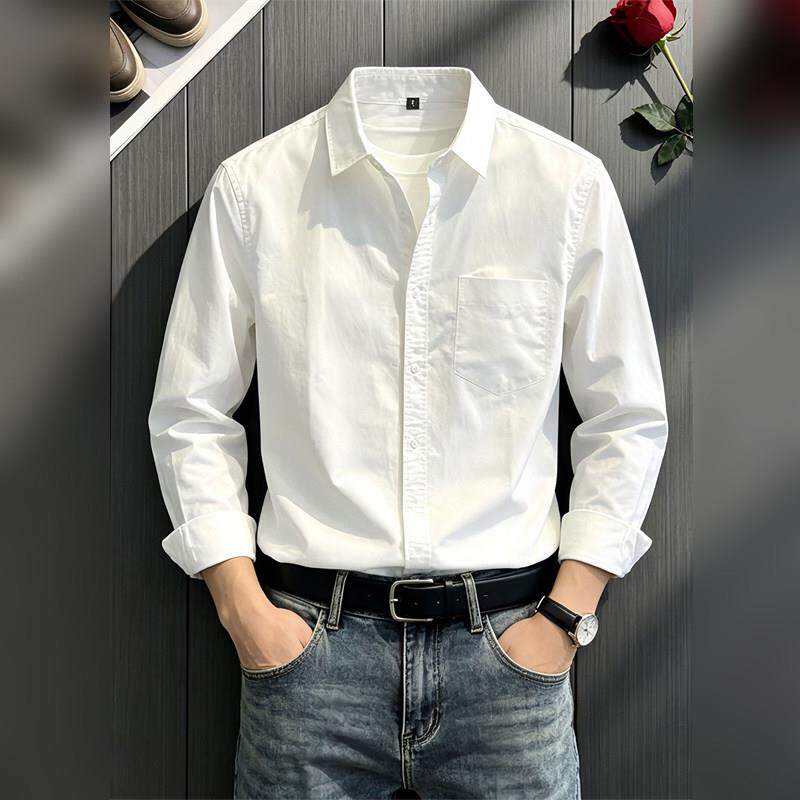 高端商务轻熟风白色长袖衬衫男士夏季高级感通勤穿搭高端质感衬衣