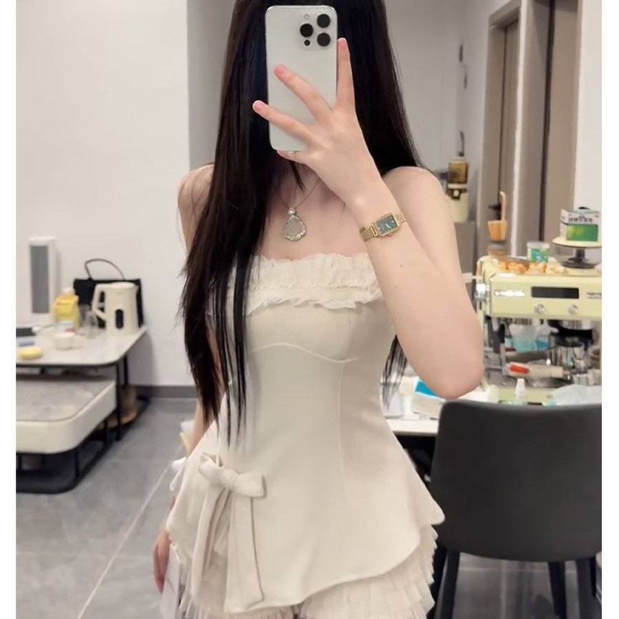 套装女2025秋季新款纯欲甜辣蝴蝶结抹胸上衣+高腰显瘦短裤两件套