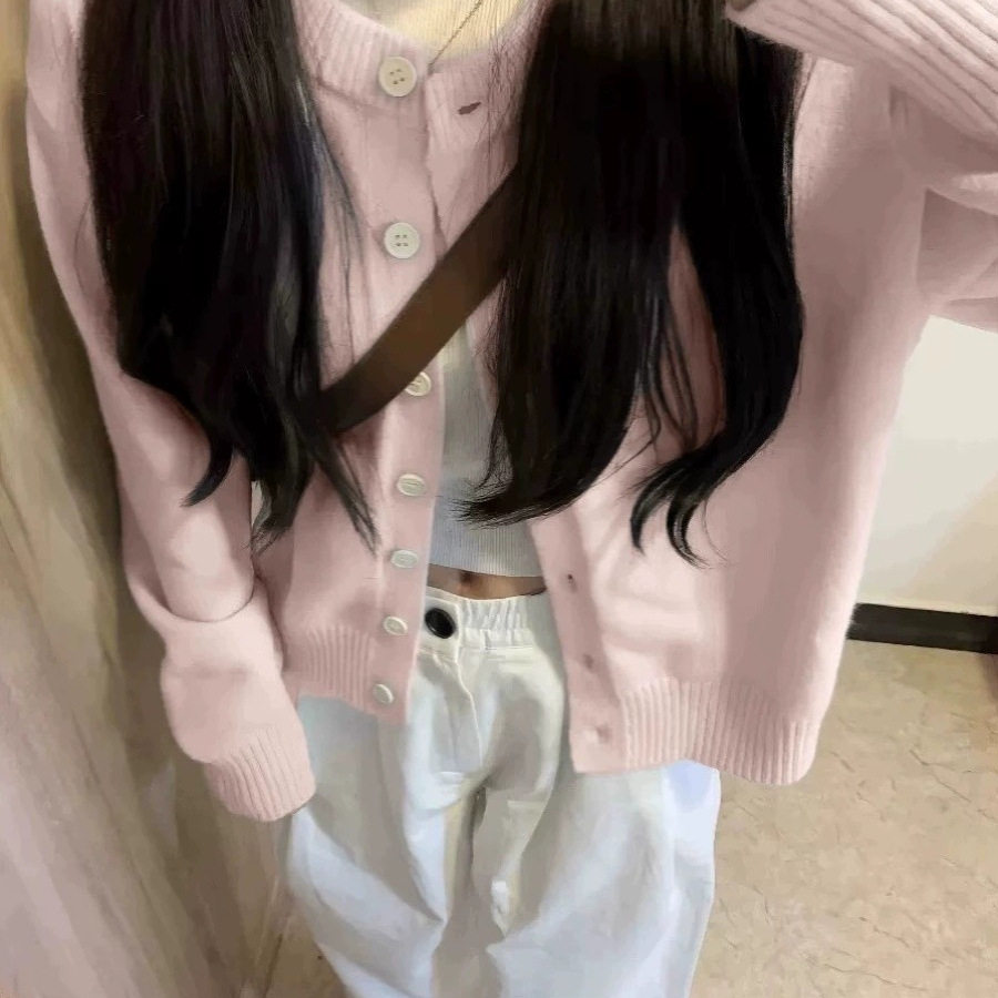粉色针织开衫女初秋2025新款奶系穿搭外套小个子艺术生奶乖上衣潮