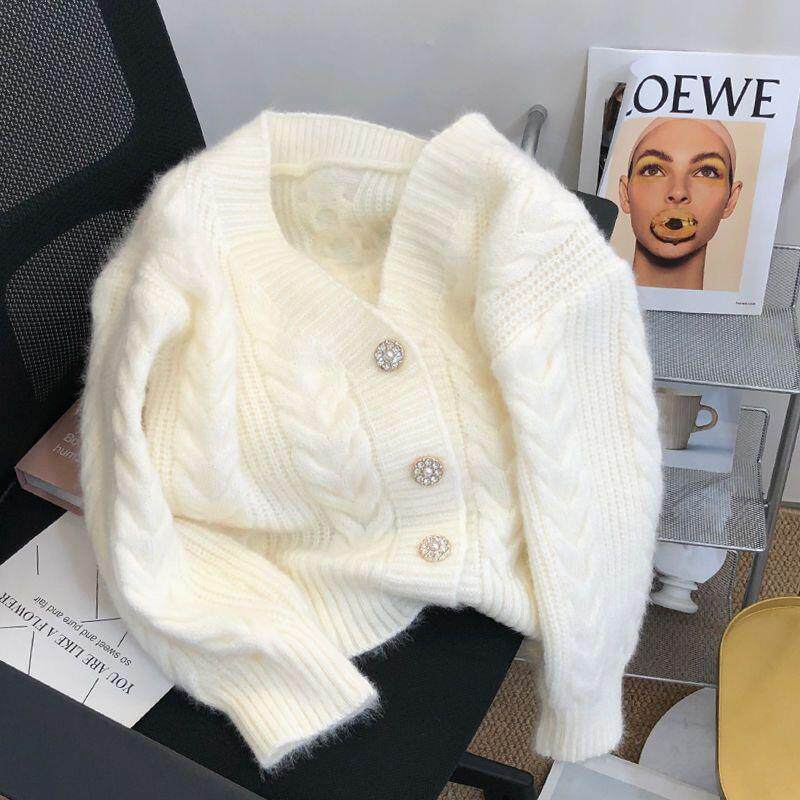 小清新花色针织衫开衫毛衣外套2025冬装新品韩版女装宽松气质上衣