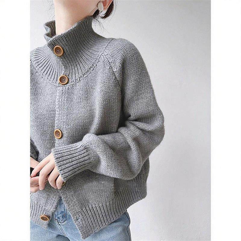 慵懒风橘色高领毛衣外套女春秋季新款韩系高级感宽松针织开衫上衣