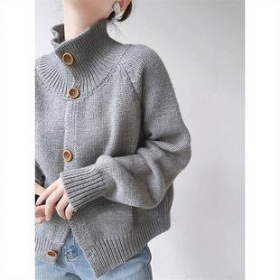 慵懒风橘色高领毛衣外套女春秋季新款韩系高级感宽松针织开衫上衣