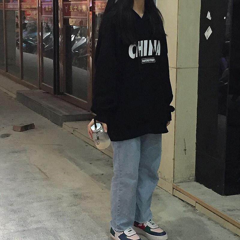 ins超火卫衣女秋冬新品韩版连帽加厚黑色外套潮学生宽松慵懒上衣