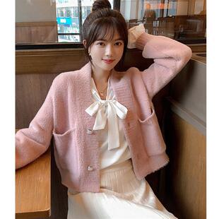 外套毛衣女短款宽松春秋款洋气针织开衫上衣外穿女外搭小开衫