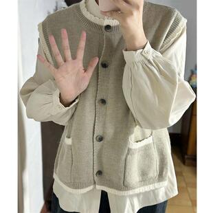 日系慵懒复古针织上衣女秋冬外搭叠穿小马甲背心宽松无袖毛衣外套