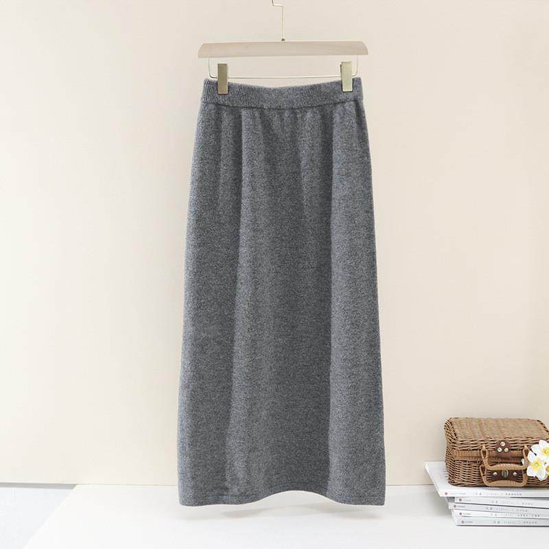 针织半身裙女秋冬季2025新款高腰羊毛羊绒毛线包臀灰色中长裙