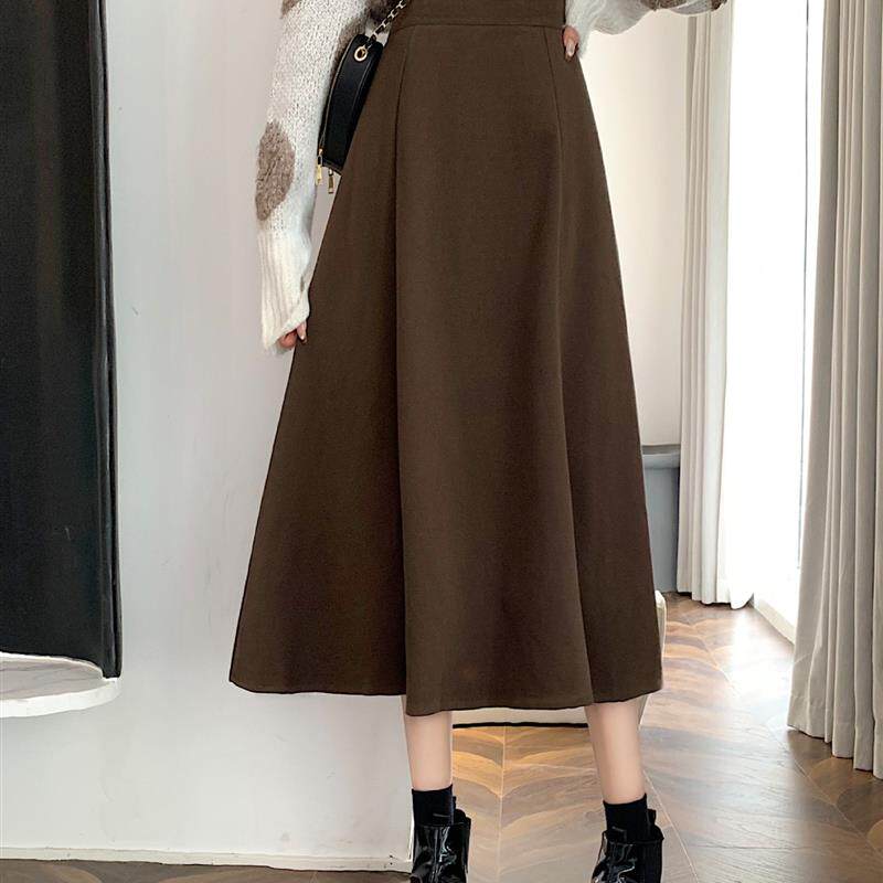 斜纹磨毛半身裙女春秋冬新款高腰显瘦a字中长款垂感小个子伞裙子