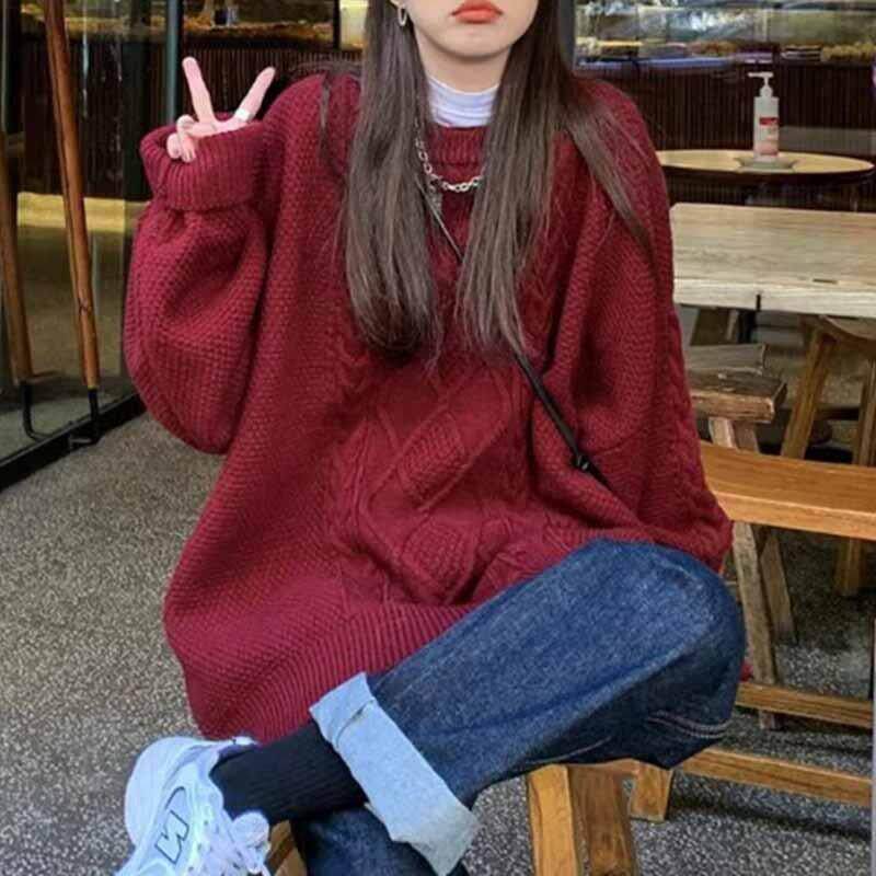 秋冬加厚套头宽松慵懒风复古麻花毛衣女2025新款外穿针织上衣