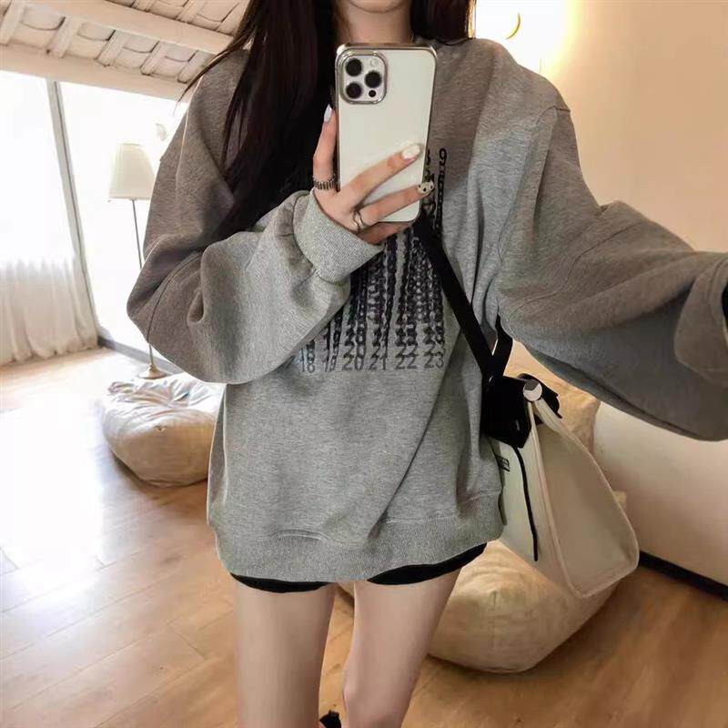 2025复古港味长袖无帽卫衣女宽松薄款百搭初秋新款时尚学生上衣潮