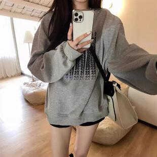 2025复古港味长袖无帽卫衣女宽松薄款百搭初秋新款时尚学生上衣潮