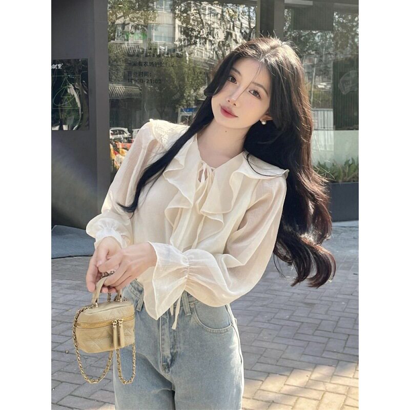 小个子设计感小众衬衣上衣女装秋季温柔甜美长袖法式气质雪纺衬衫