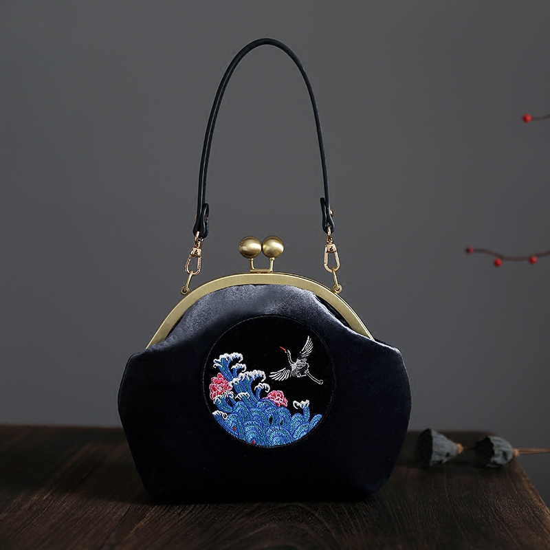 仙鹤刺绣晚宴丝绒旗袍零钱口金包