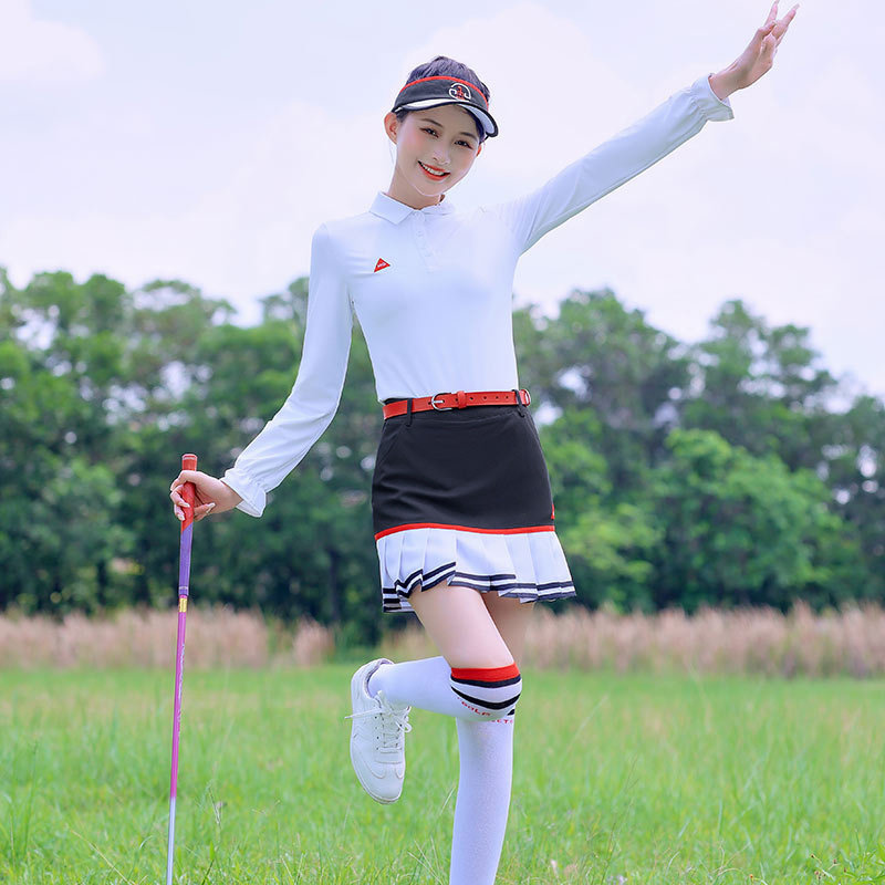 新款mg高尔夫女装球服装衣服女韩国显瘦套装长袖T恤百褶短裙子