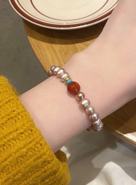 法式粉紫色热卖串珠手链复古宫廷风2025年新款气质仿南红玛瑙手饰