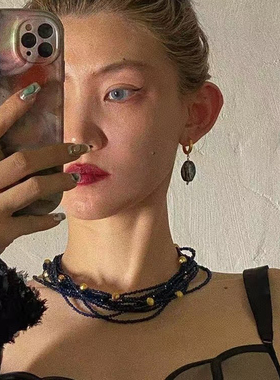 复古宫廷风绿色串珠项链女小众设计感高级轻奢气质锁骨链2025新品