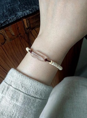 「落日黄昏」大象扣贝壳串珠手链新中式精致复古编织手串女新品