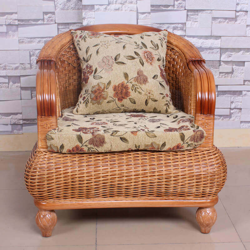 真藤编织藤沙发组合藤椅客厅酒店会所休闲藤家具藤艺躺椅沙发田园