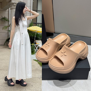 休闲百搭时尚 外穿2026防臭增高鞋 7cm女 女士夏季 十字花厚底eva拖鞋