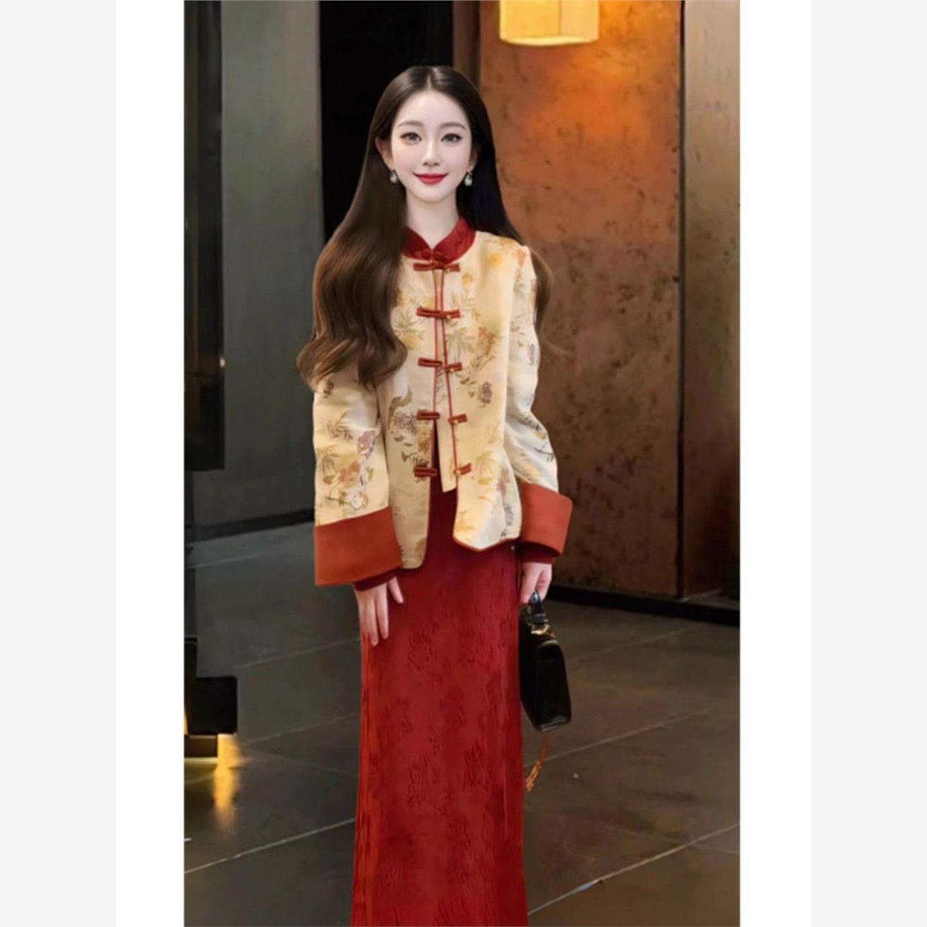 白色新中式国风套装女夹