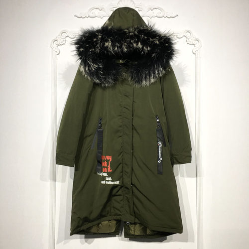潮系列 D90366 时尚真毛领长款羽绒服品牌女装折扣颦薪