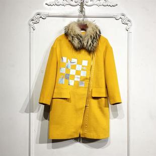 毛呢外套品牌女装 N系列 真毛领长款 时尚 折扣颦薪 D80471