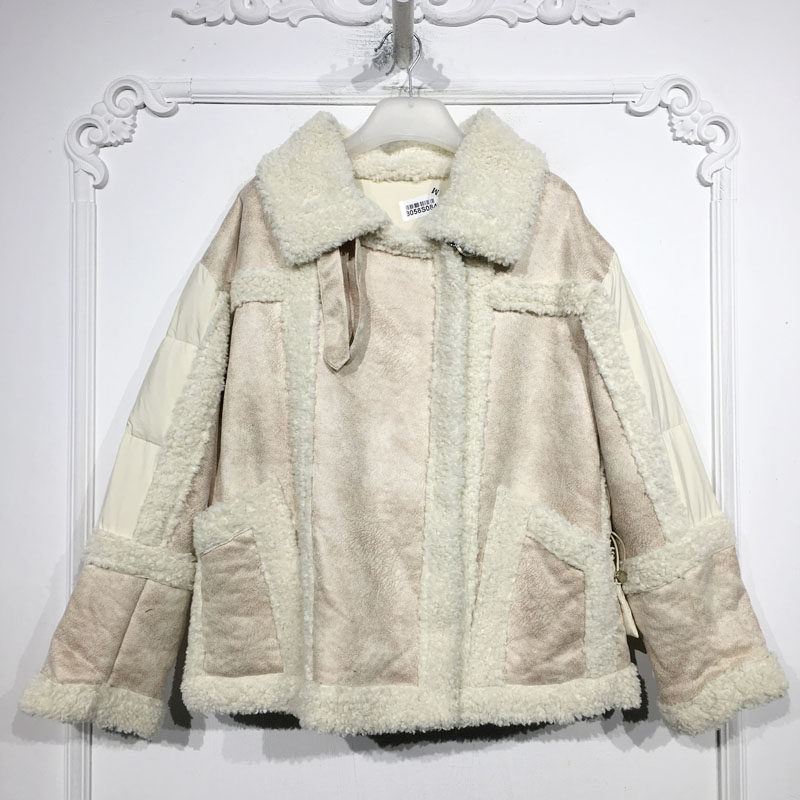 潮系列 8058S084 时尚短款皮毛一体羽绒服品牌女装折扣颦薪