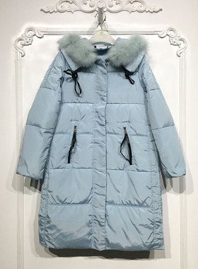 MFF系列 D86326 时尚真毛领长款羽绒服品牌女装折扣颦薪