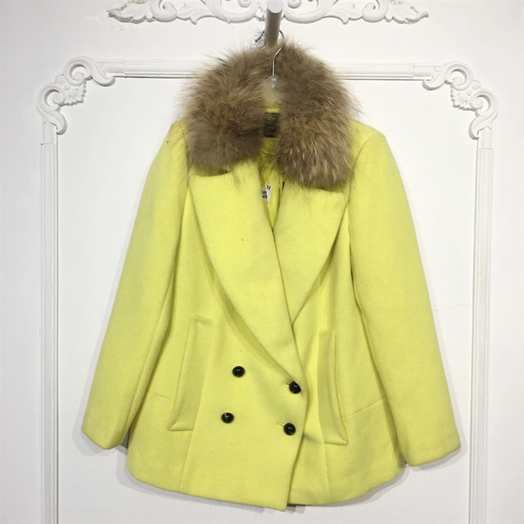 潮系列 8127S149 时尚真毛领毛呢外套品牌女装折扣颦薪