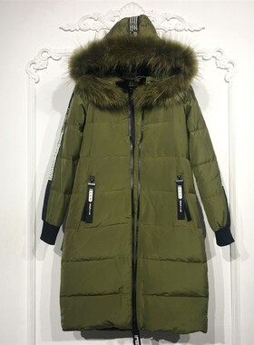 潮系列 8128S263 时尚真毛领长款羽绒服品牌女装折扣颦薪