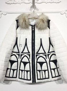 N系列 D96805 时尚短款真毛领羽绒服品牌女装折扣颦薪