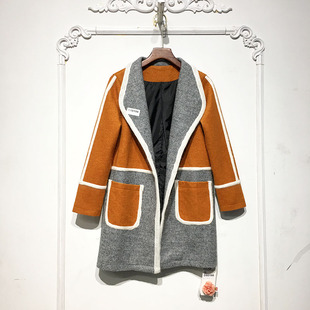 毛呢外套品牌女装 乔系列 长款 时尚 折扣颦薪 D80198