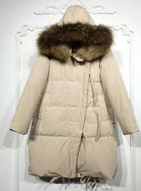 沫H系列 8028S077 时尚真毛领长款羽绒服品牌女装折扣颦薪