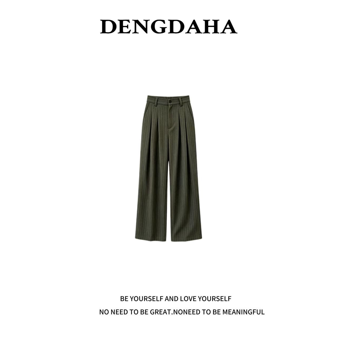 DENGDAHA高腰复古条纹长裤阔腿西装裤直筒秋冬E7169