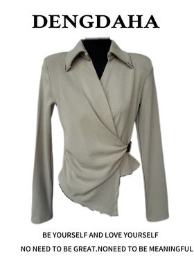 DENGDAHA{王炸底牌} 长袖气质简约修身上衣打底衫秋季女V领X6167