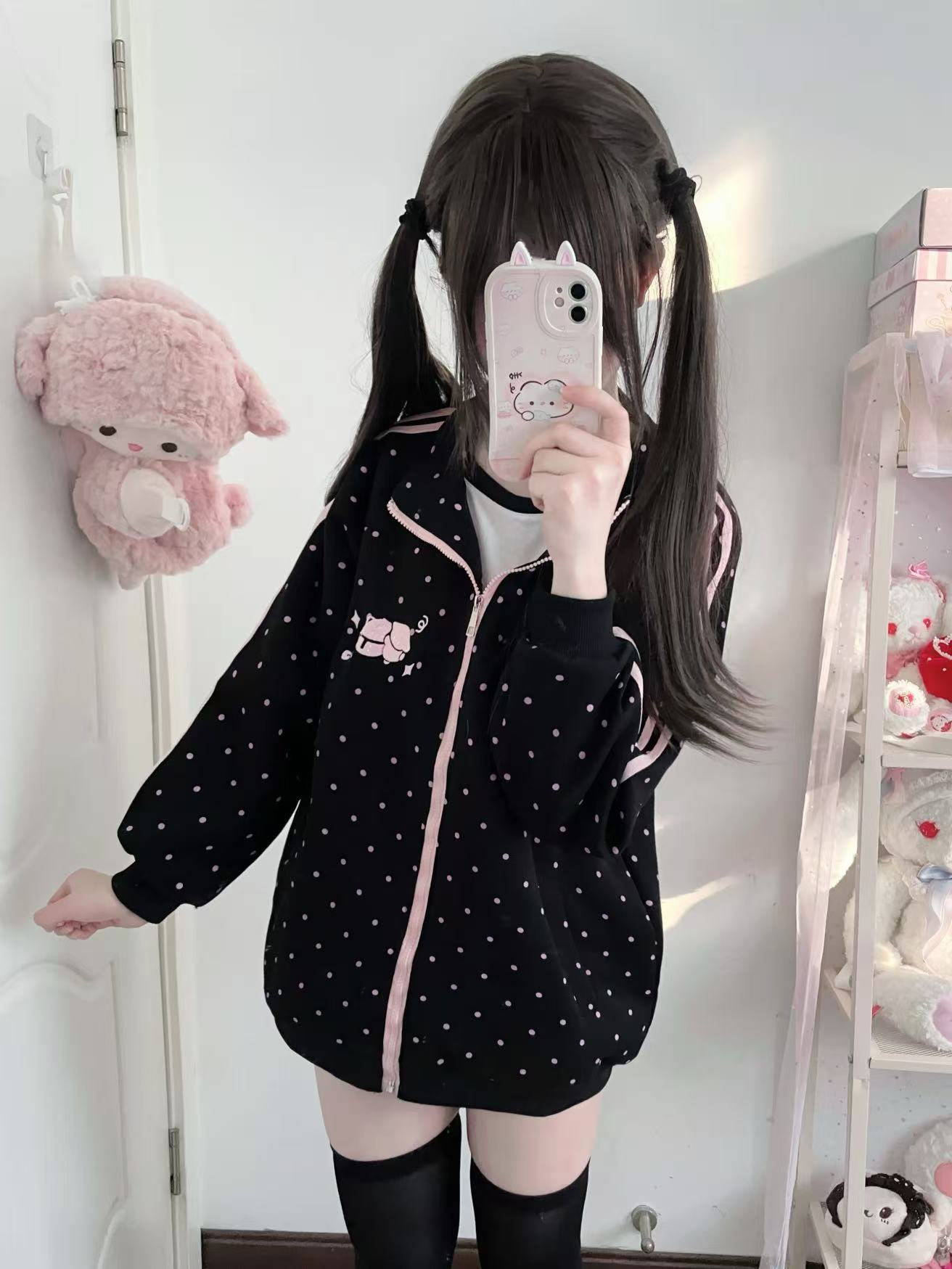 草莓熊自制日系可爱软妹秋季新款长袖波点宅宅运动外套