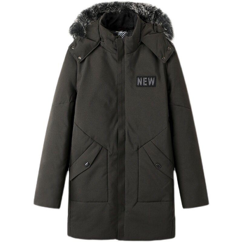 HIGH-END BIG-NAME FOREIGN TRADE INVENTORY CUT LABEL MENS DETACHABLE HAT FOX WOOL STRIP MID-LENGTH DOWN JACKET CUT BRAND CLEARANCE