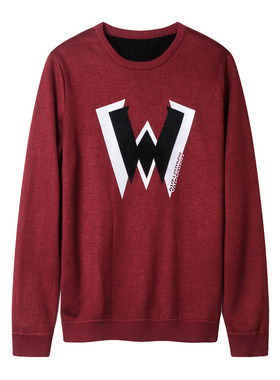 罗米欧冬季男士圆领纯色精致印花加绒休闲长袖针织衫Z4J00522