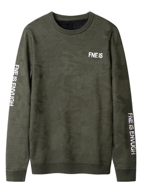 罗米欧冬季男士圆领纯色印花加绒复合面料休闲长袖针织衫Z4J006