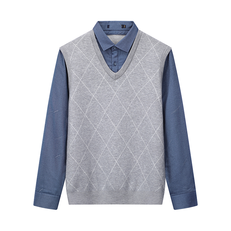 海撒柜剪标男装新款假两件针织衫