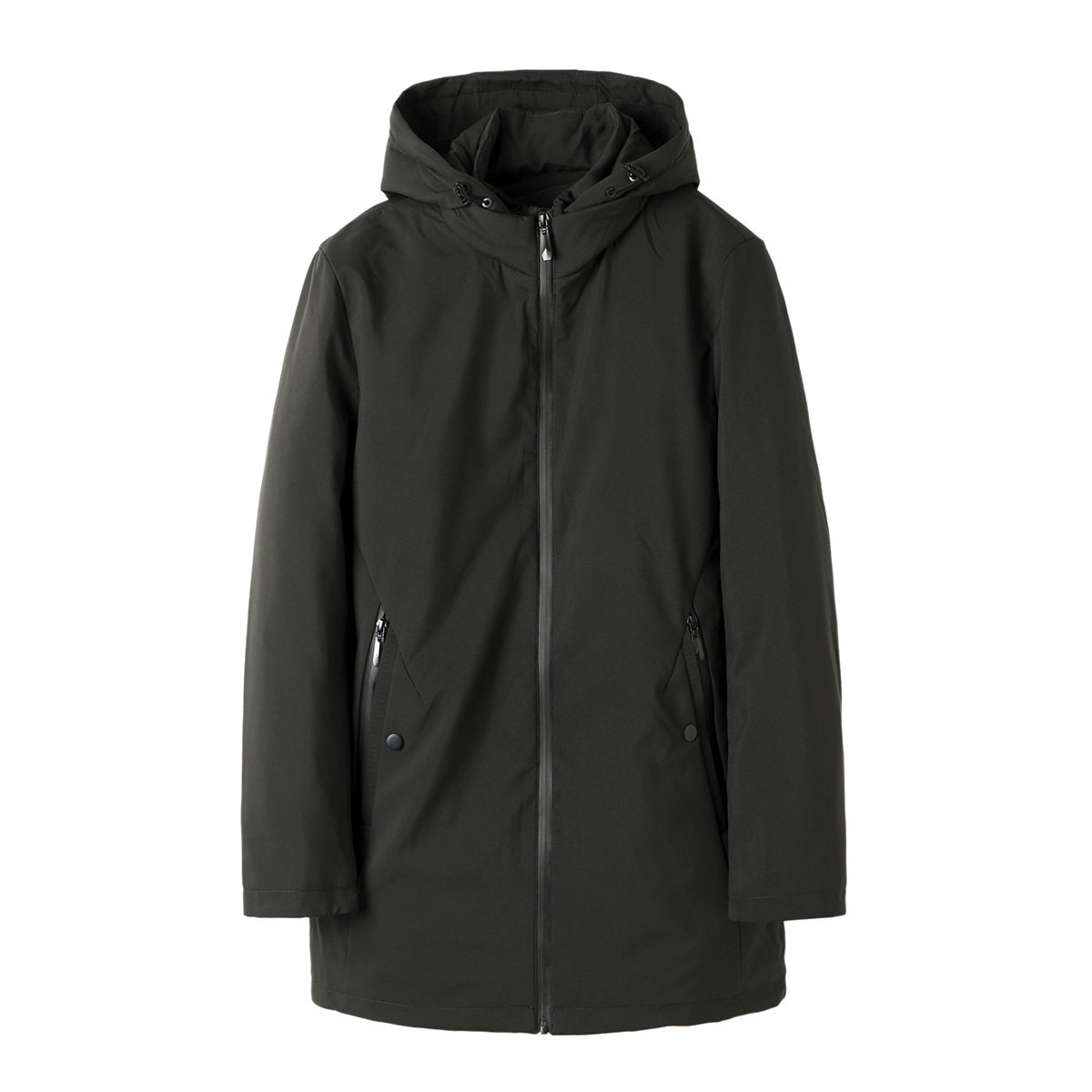 白鸭绒中长款羽绒服品牌剪标