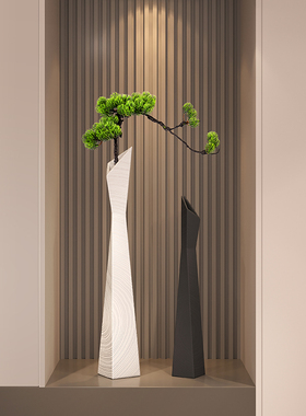新中式入户玄关装饰摆件迎客松绿植高级感落地花瓶家居柜子艺术品