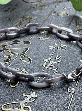 天然和田玉烟紫手链纯手工雕刻链条手串帝王紫满色925银扣头收藏