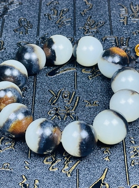 新疆和田玉圆珠手串 颗颗三色分明特色聚宝盆俄籽料串羊脂级收藏