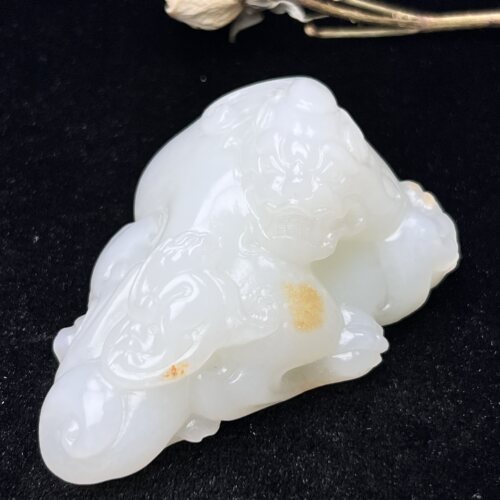 和田玉双貔貅手把件亲工雕刻