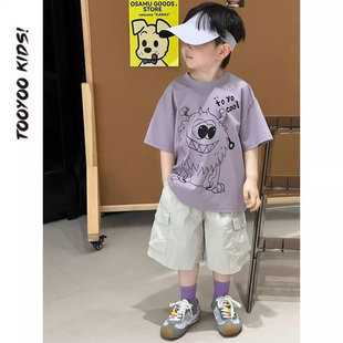 男童夏套装2026新款韩版儿童小怪兽短袖t恤帅气时髦短裤两件套潮
