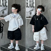 套装 短裤 2026新款 儿童夏季 男童夏装 T恤宽松工装 韩版 酷帅拉链短袖